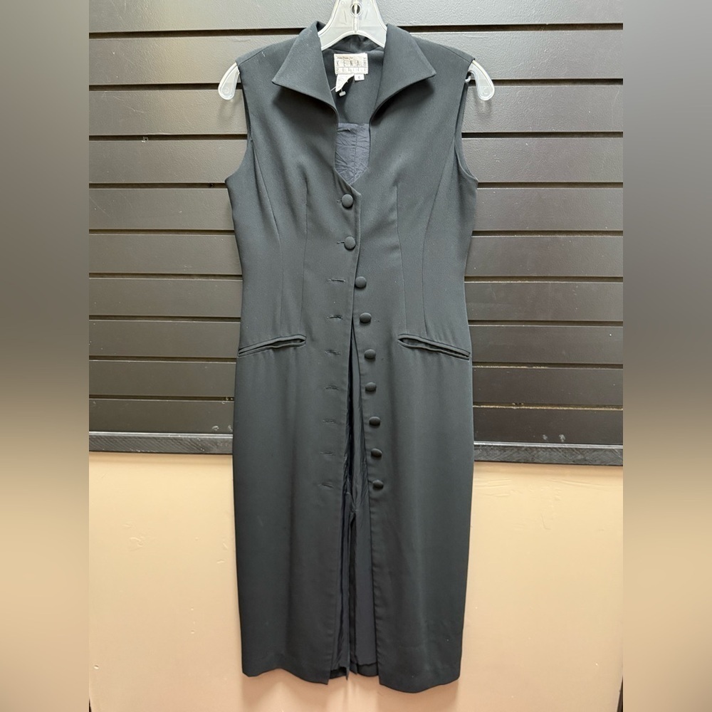 Vintage Kenar Black Sleeveless Button Front Midi Shirt Dress 6P
